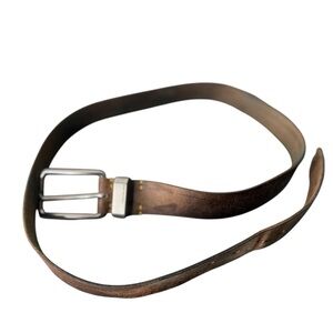 CALVIN KLEIN Men’s Brown Leather Belt Distressed Silver Toned Hardware